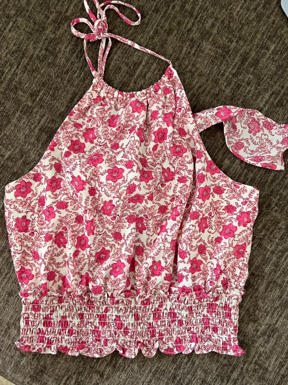 Pink & White flirty Halter Top